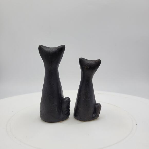 Vintage MCM Cats Miniature Black Handmade Mexican Clay Two - Picture 15 of 15